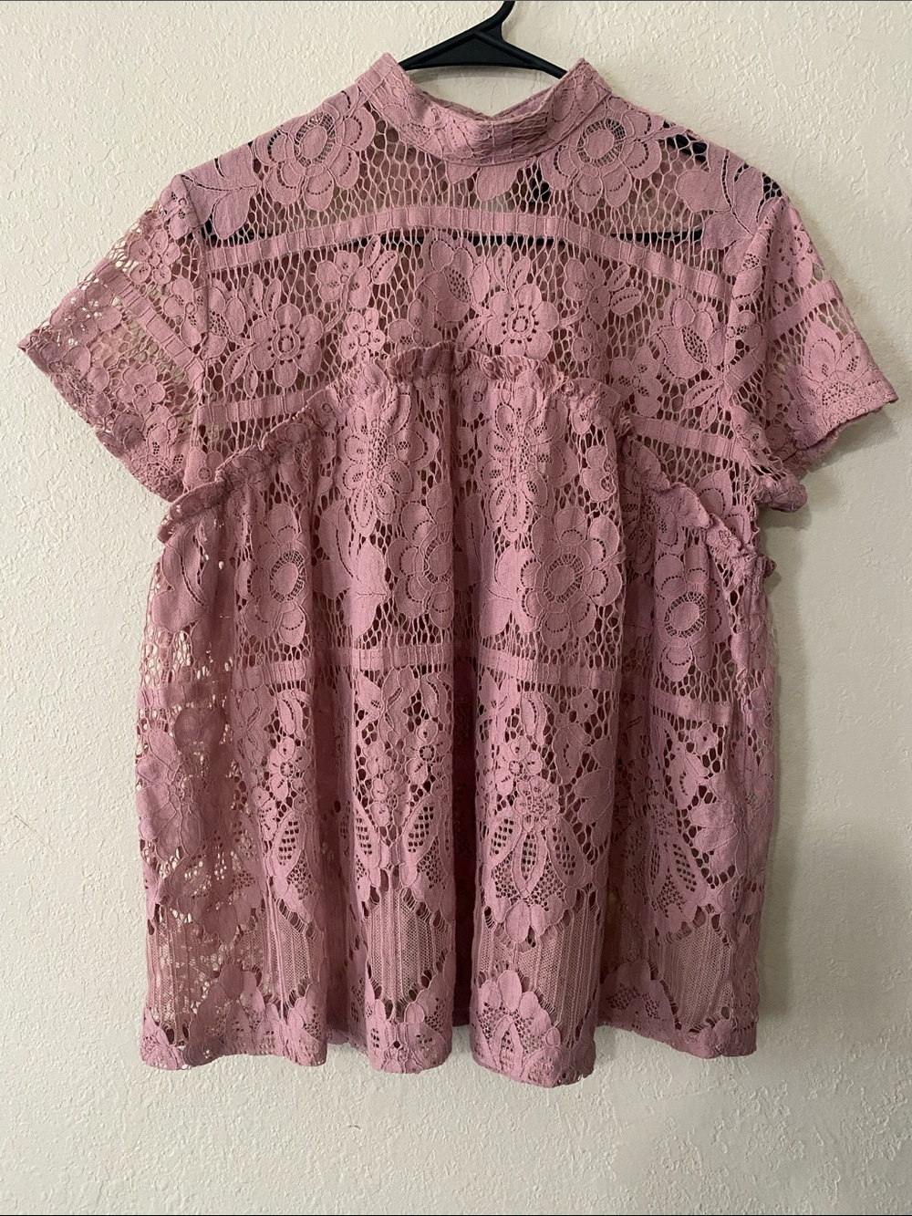 Luna Rae High-Neck Lace Blouse in Pink Dusty Rose - Picture 2 of 11